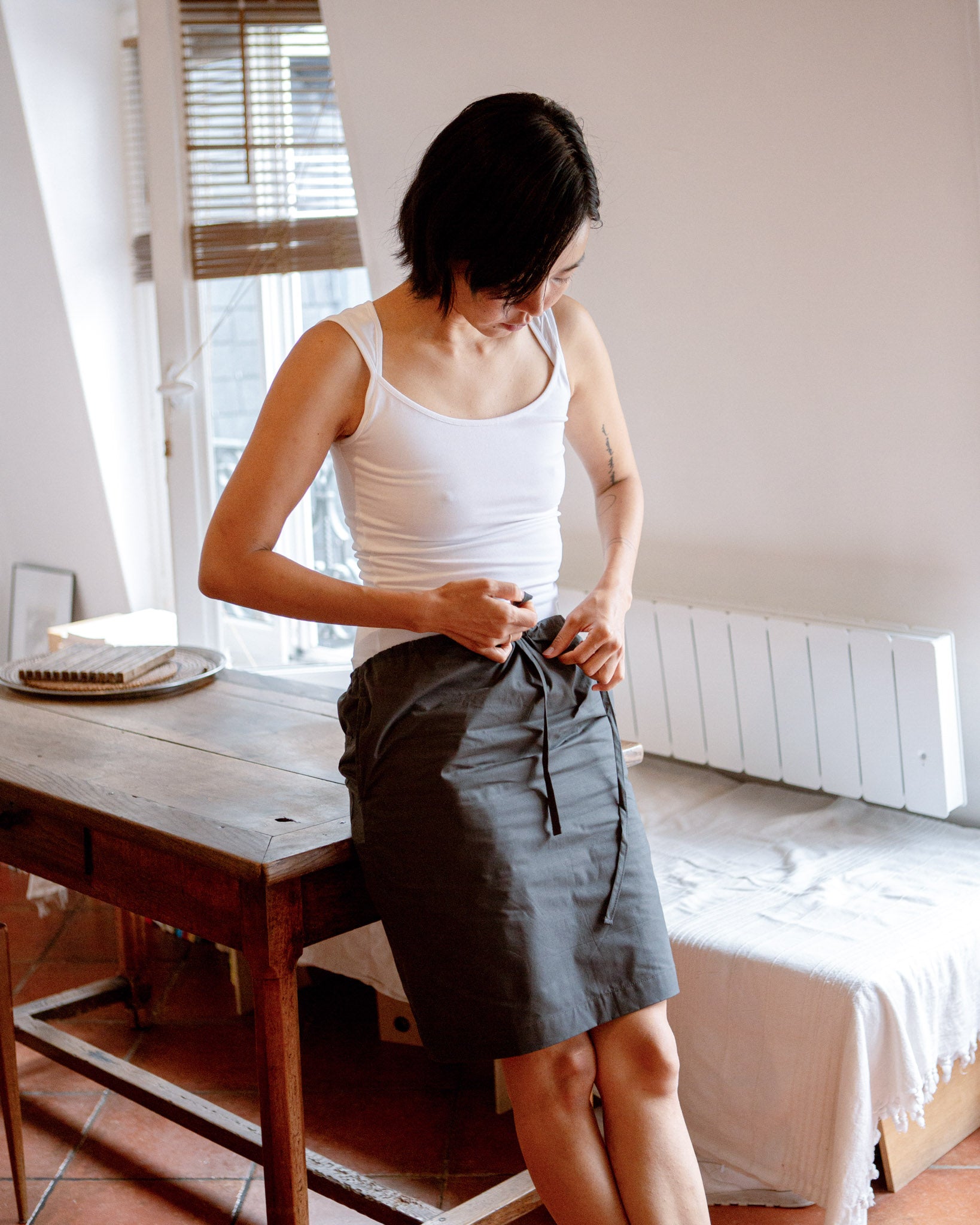 Drawstring Midi Skirt Charcoal Grey