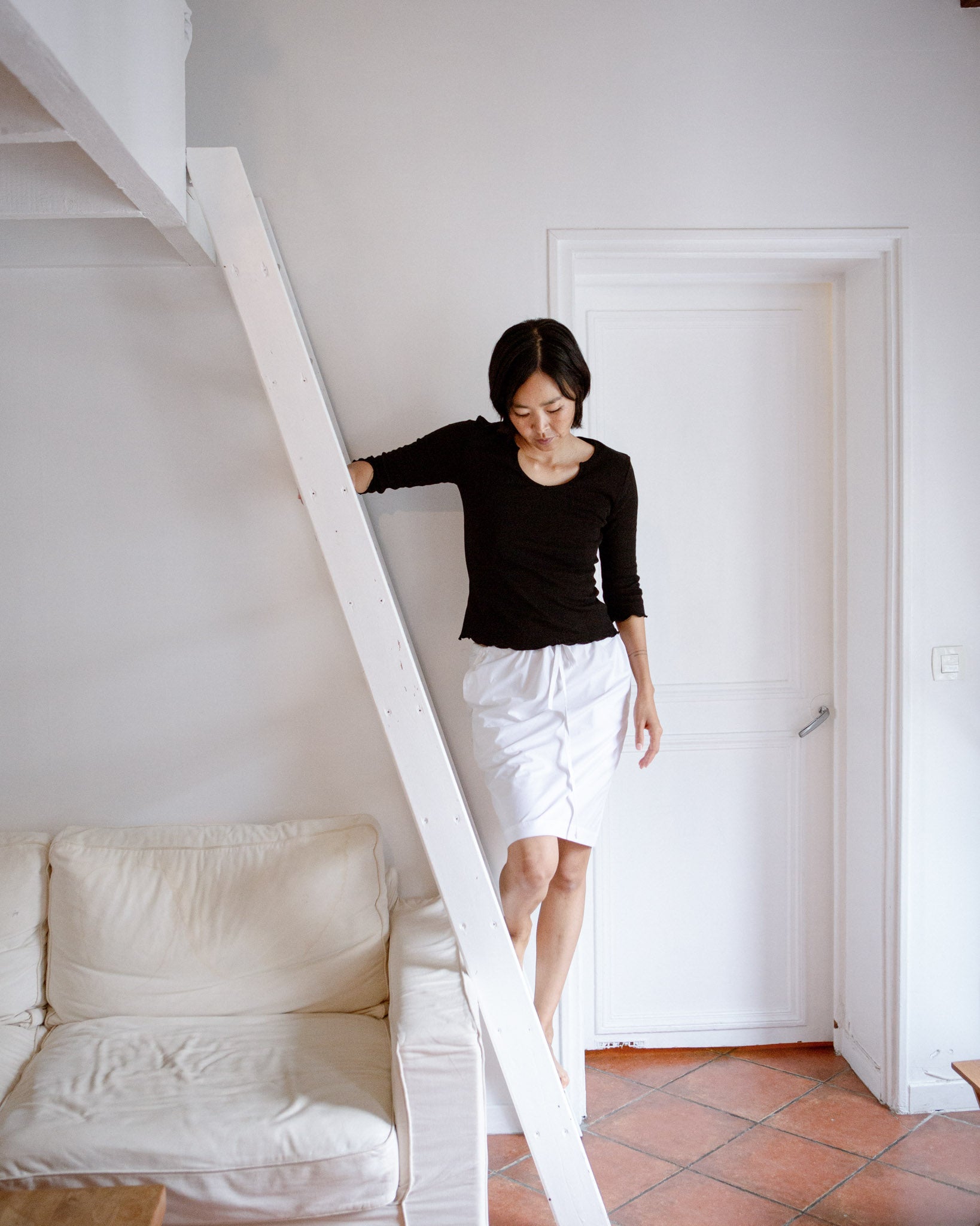 Drawstring Midi Skirt White