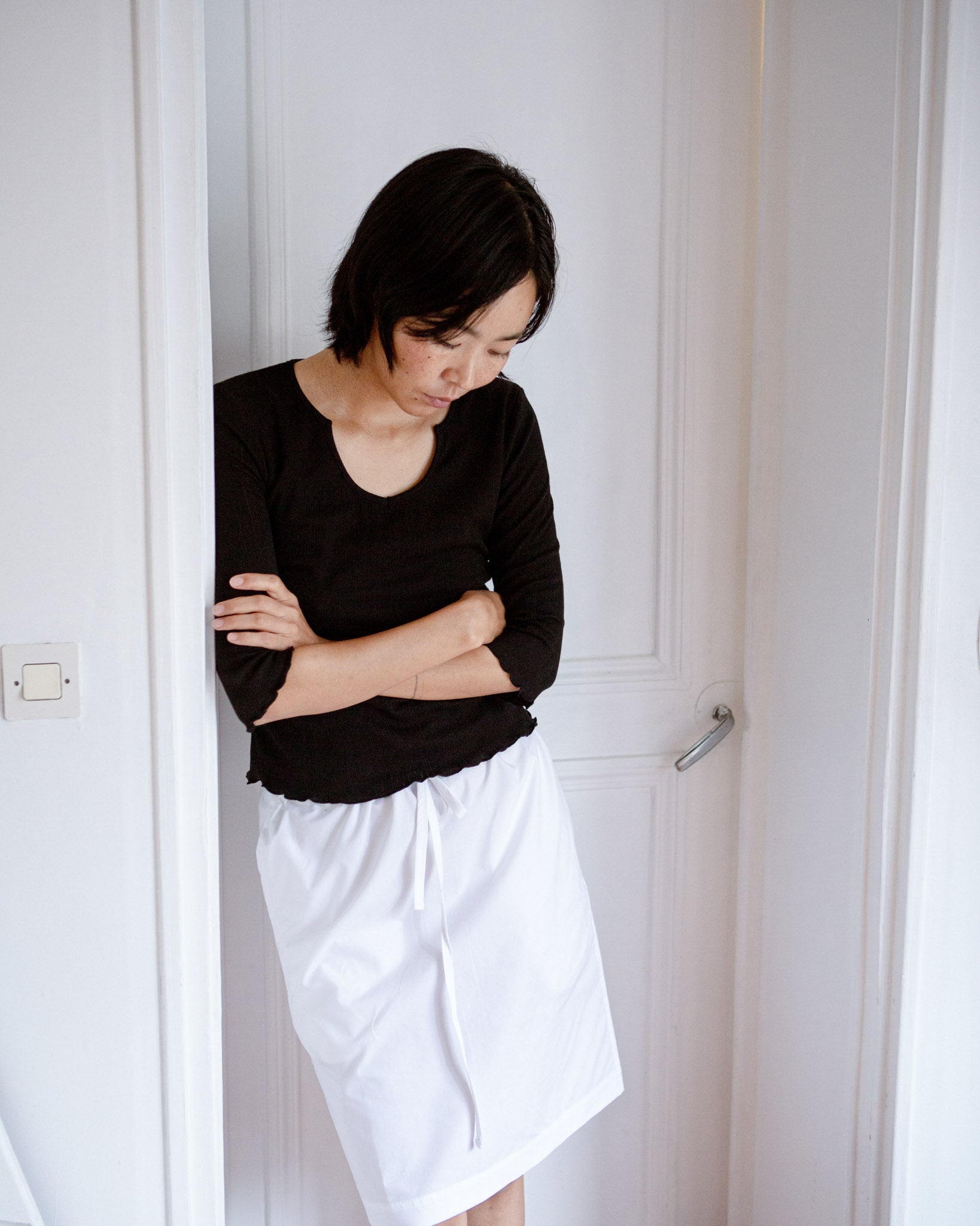 Drawstring Midi Skirt White