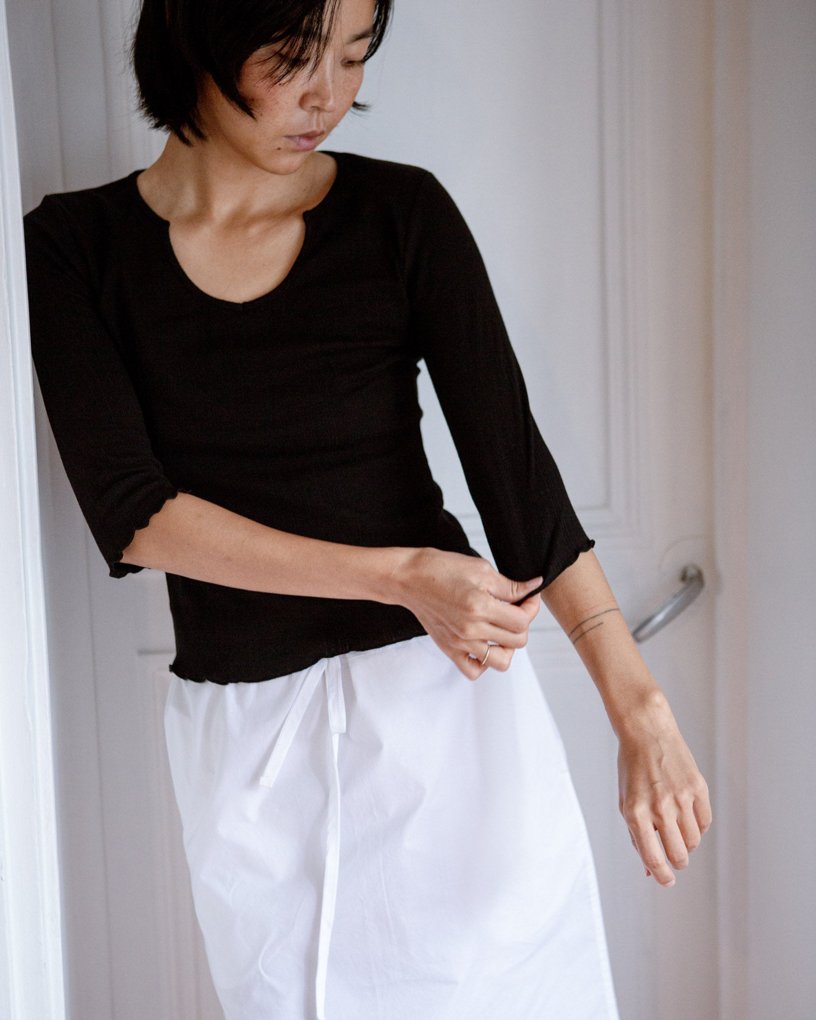 Drawstring Midi Skirt White