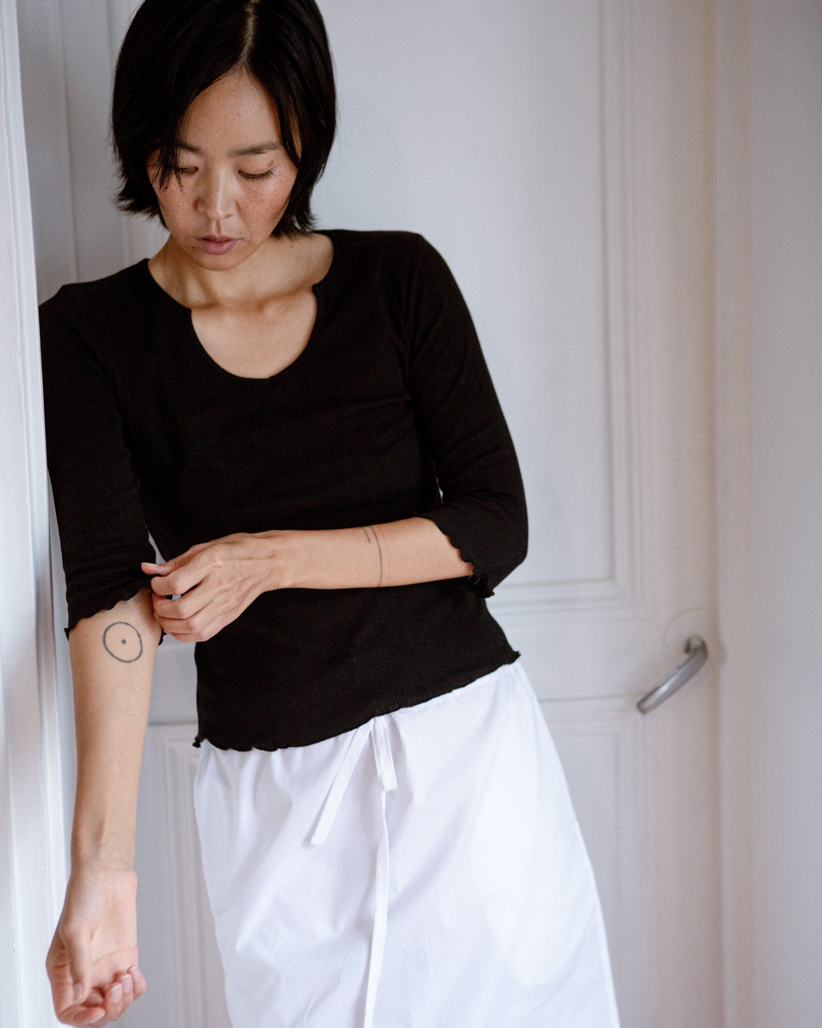 Drawstring Midi Skirt White