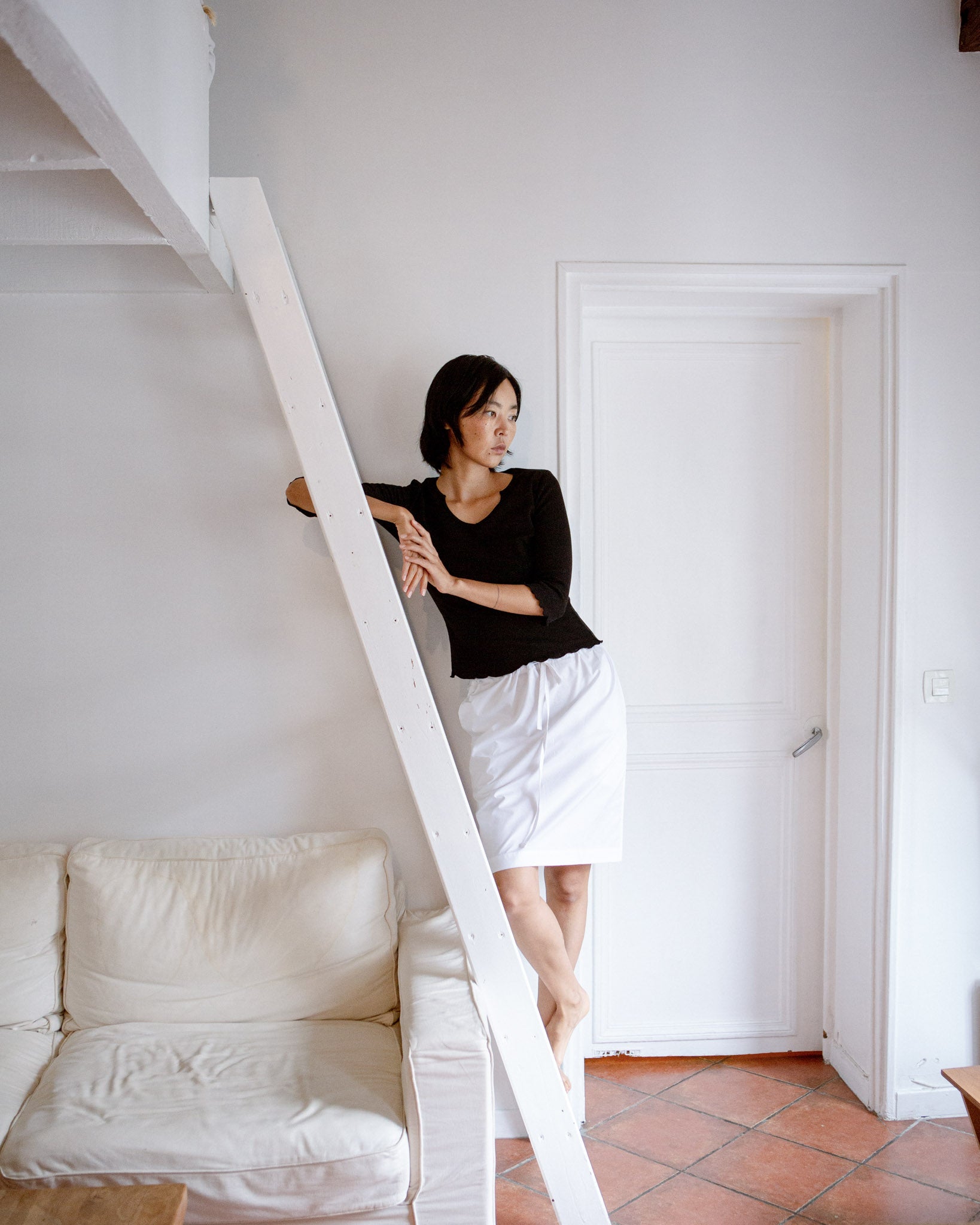 Pointelle Half-Sleeve Top Black