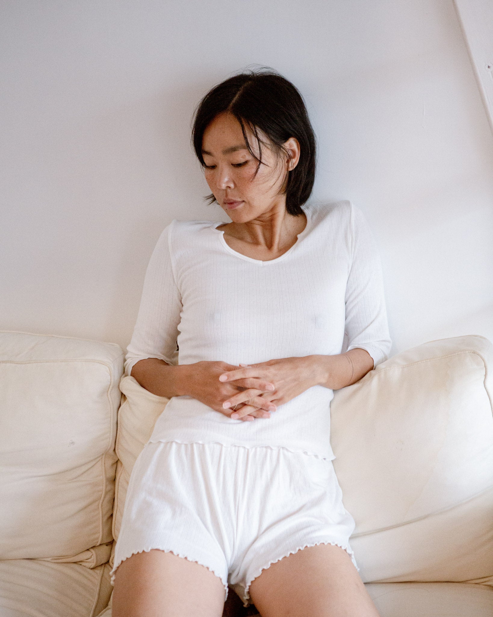 Pointelle Half-Sleeve Top Cream