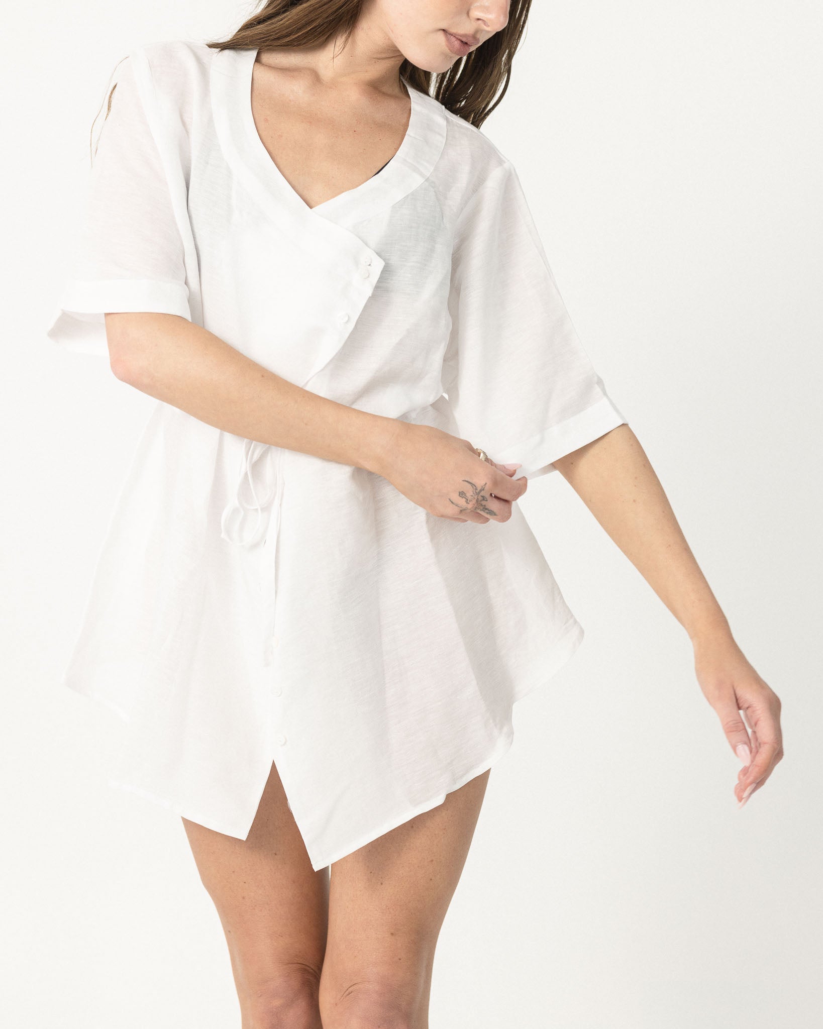 Asymmetric Robe Dress White