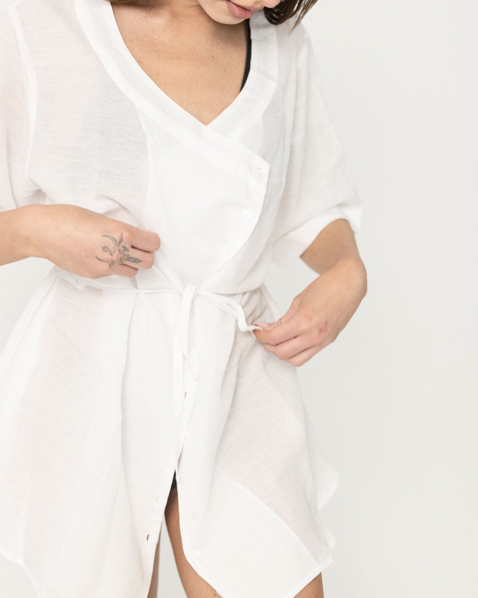 Asymmetric Robe Dress White