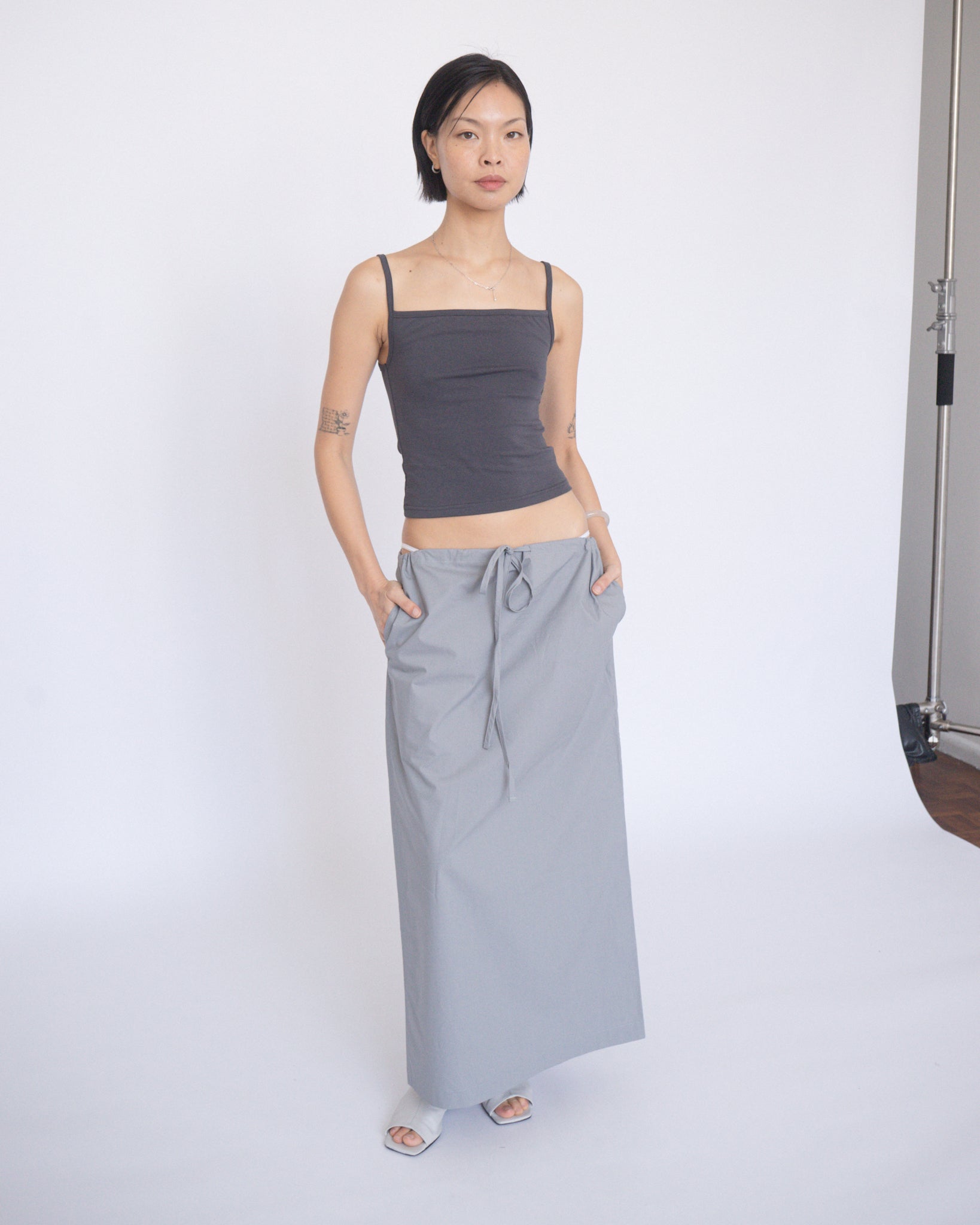 Drawstring Maxi Skirt Silver Grey