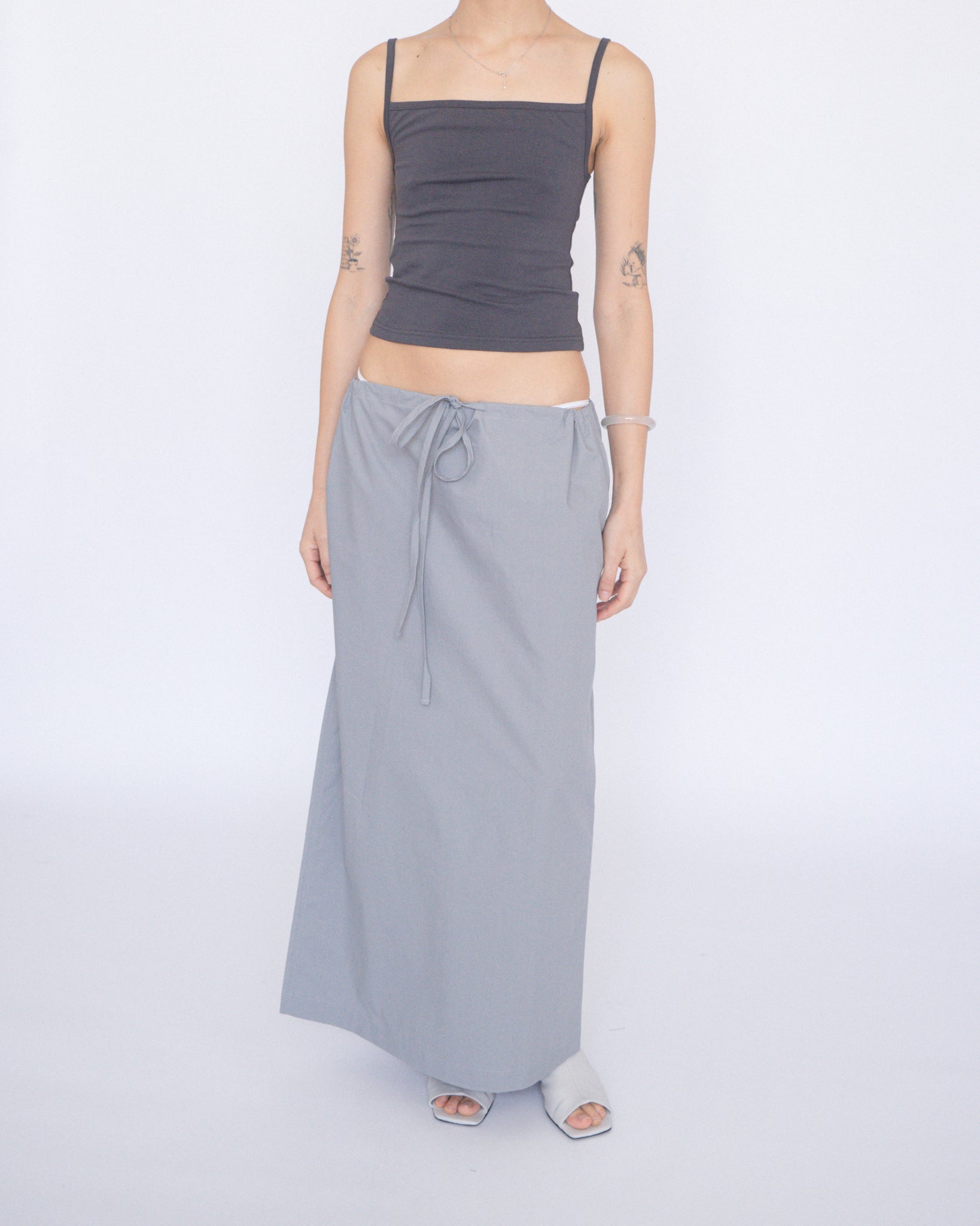 Drawstring Maxi Skirt Silver Grey