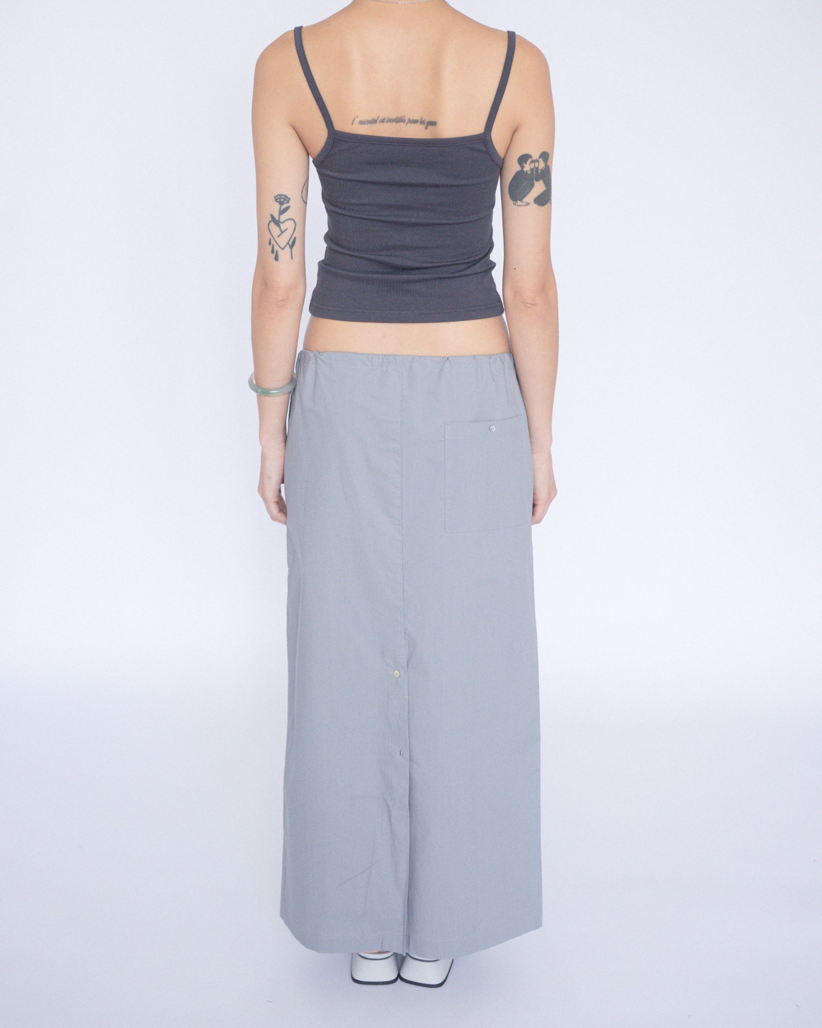Drawstring Maxi Skirt Silver Grey