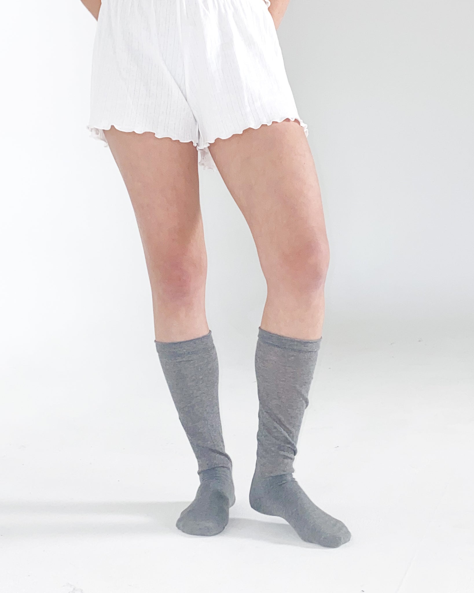 Cotton Sheer Knee Socks Grey